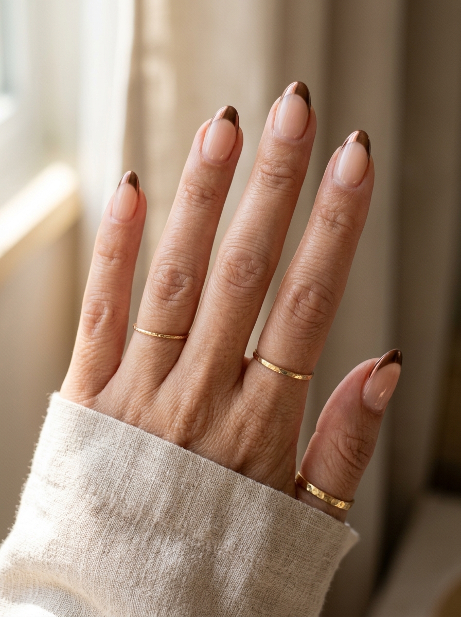 Brown Chrome French Nails als Brown French Nägel Inspiration 2026